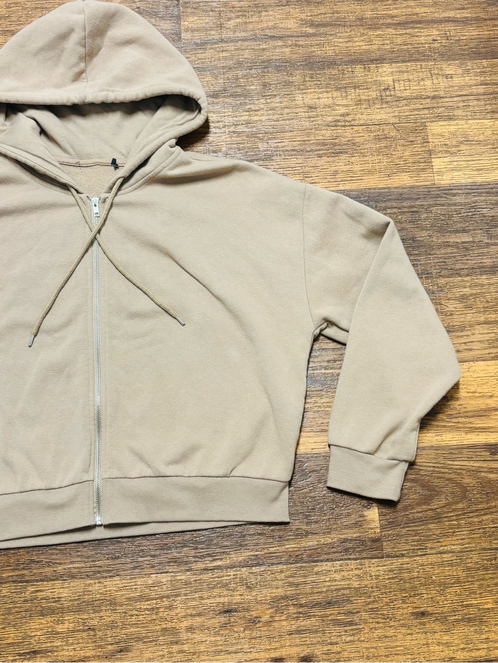 Women's Cropped Zip Hoodie in Beige - Picture 3 of 8